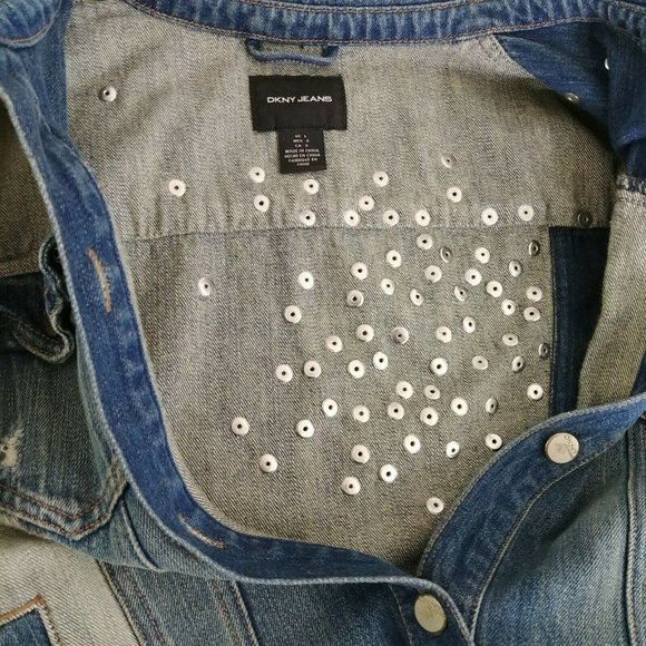 DKNY Jeans Two Toned Studded Denim Jacket Size L - Picture 11 of 12